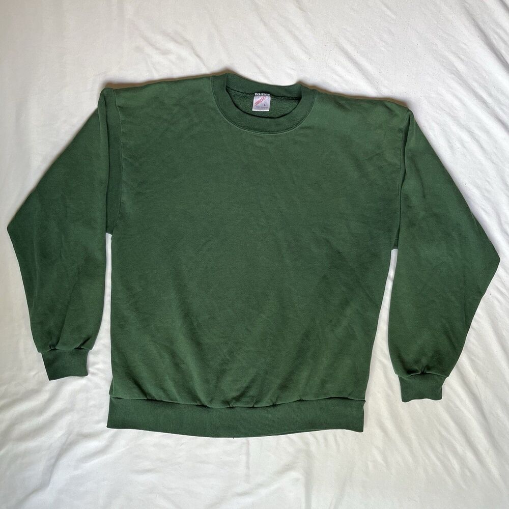 Vintage 80s 90s Jerzees Blank Green Crewneck Sweatshirt Adult L Large USA Made